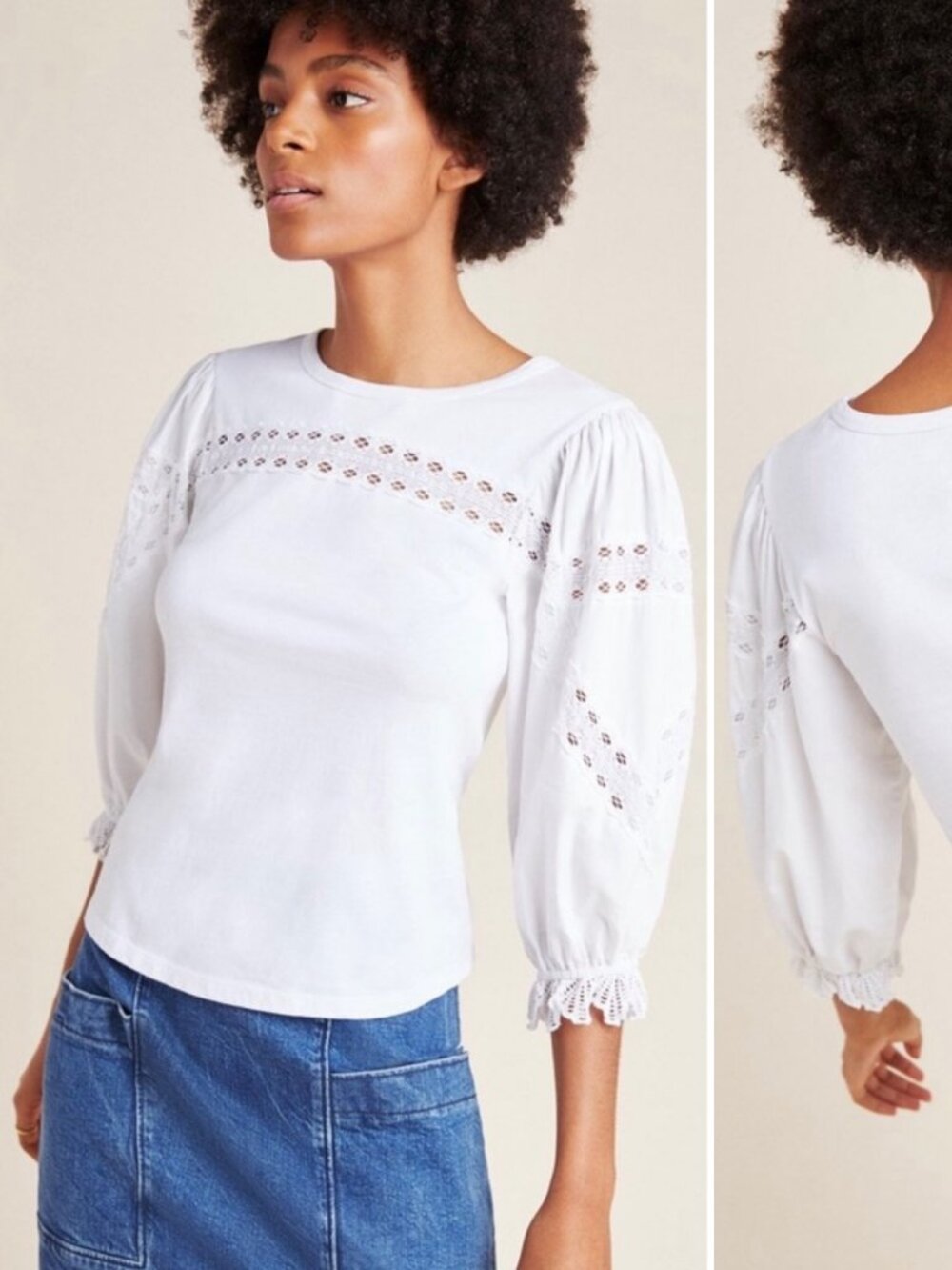 LA VIE Rebecca Taylor Eyelet Jersey Puff Sleeve Knit Blouse \\ XS